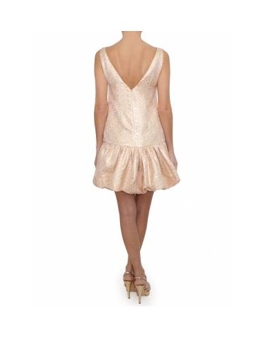 Vestido en jacquard nude y dorado con falda abullonada