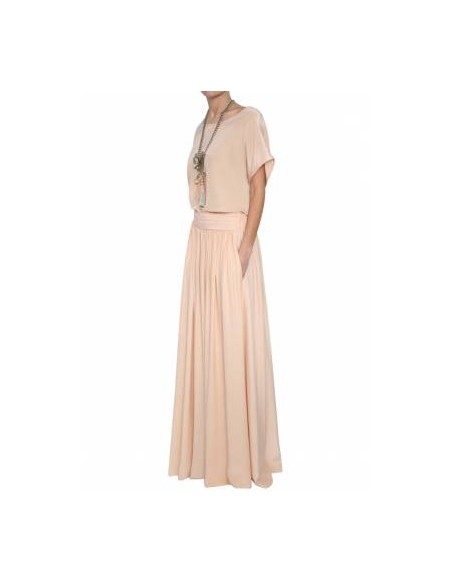 Falda larga de seda con fajín drapeado en cuarzo