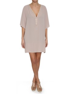 Vestido blusón de gasa coral con cristales en escote 2